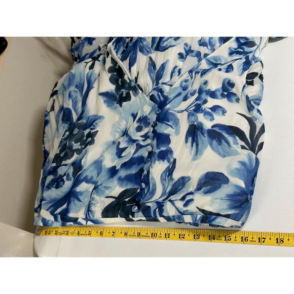 Talbots Dress Womens 10 Blue White Floral Sleeveless‎ Midi Office Church Modest - Picture 10 of 11